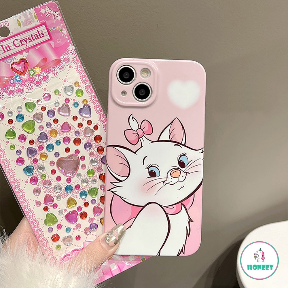 Casing Ponsel Kucing Maria Kartun Lucu Kompatibel Untuk iPhone XR X XS 11 12 13 14 Pro Max 7 8Plus Dengan Berlian Warna-Warni Shockproof Tipis Hard Shell