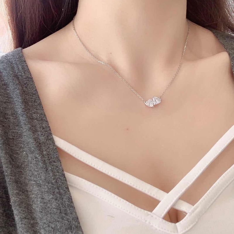 Ahellogirl S925 Sterling Silver Ikatan Simpul Hati Kalung Wanita Cahaya Mewah Serbaguna Fashion Niche Desain Temperamen Rantai Klavikula