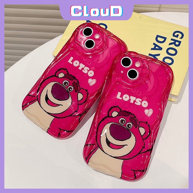 Casing 3D Wavy Curved Edge Glossy Untuk Redmi 9A A1 10 9 A2 10C 9T 10A 9C NFC Redmi Note 11 10S 11s 8 9 10 10Pro Max POCO M3 Shockproof Lembut Kartun Lucu Strawberry Bear Manyo Cover