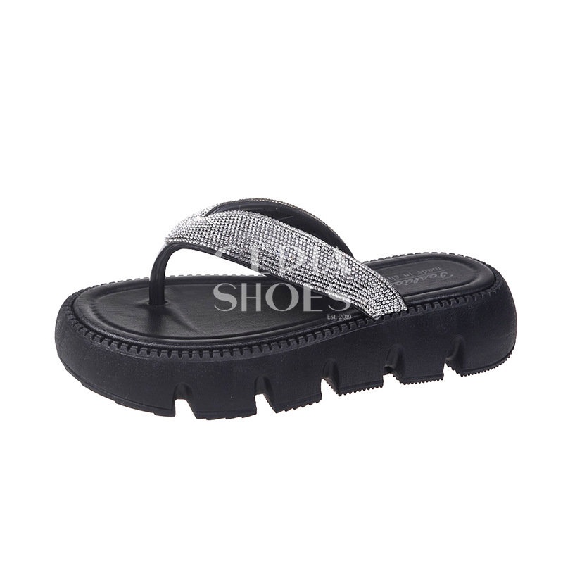 Sandal Jepit Wedges Wanita Import Hak Tinggi Premium Sol Empuk Tebal Anti Slip Tali Silver 8386