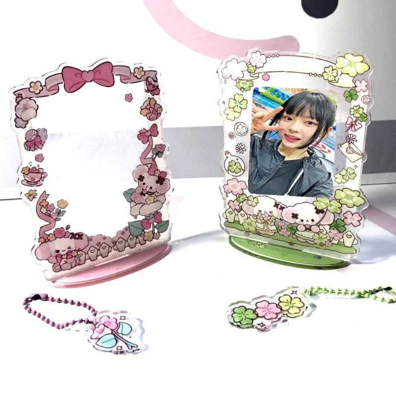 3inch INS Acrylic Photocard Frame Kartun Pajangan Kartu Stand Kpop Idol Photocards Holder Pelindung Foto Lengan Kartu Desktop Dekorasi Alat Tulis Sekolah