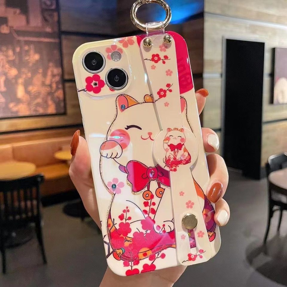 IPHONE Gelang Tangan Gaya Bowtie Merah Desain Kucing Keberuntungan Casing Ponsel Kompatibel Dengan Iphone12 13 14 11 Pro Max X Xs Max Xr Bvcfv