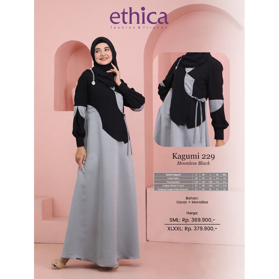 DRESS ONLY ETHICA ORIGINAL KAGUMI 229 GAMIS DEWASA MOONLESS BLACK HERITAGE BLUE FASHION TERBARU 2022