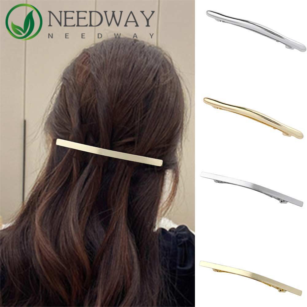 Needway   Klip Rambut Sederhana Hiasan Kepala Geometris Memakai Rambut Klip Horizontal Logam Klip Samping Gaya Korea Hair Wear