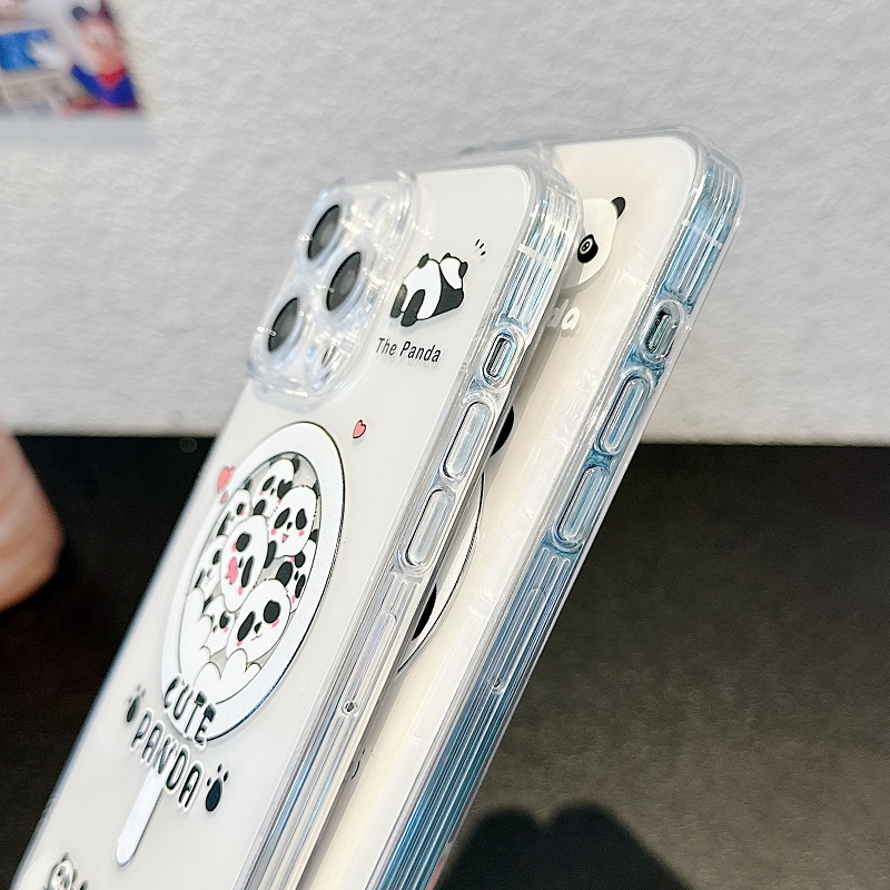 Kartun panda Lucu Untuk iPhone Case14 13 12 11 Pro Max Transparan Perlindungan Hisap Magnetik soft Case
