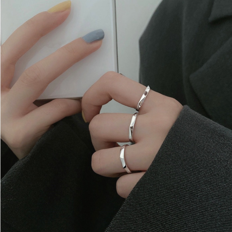 Roselife Minimalis Mengkilap Perak Polihedral Terbuka Cincin Untuk Wanita Gadis Ins Trendi Geometris Cincin Sederhana Fashion Jari Perhiasan Hadiah