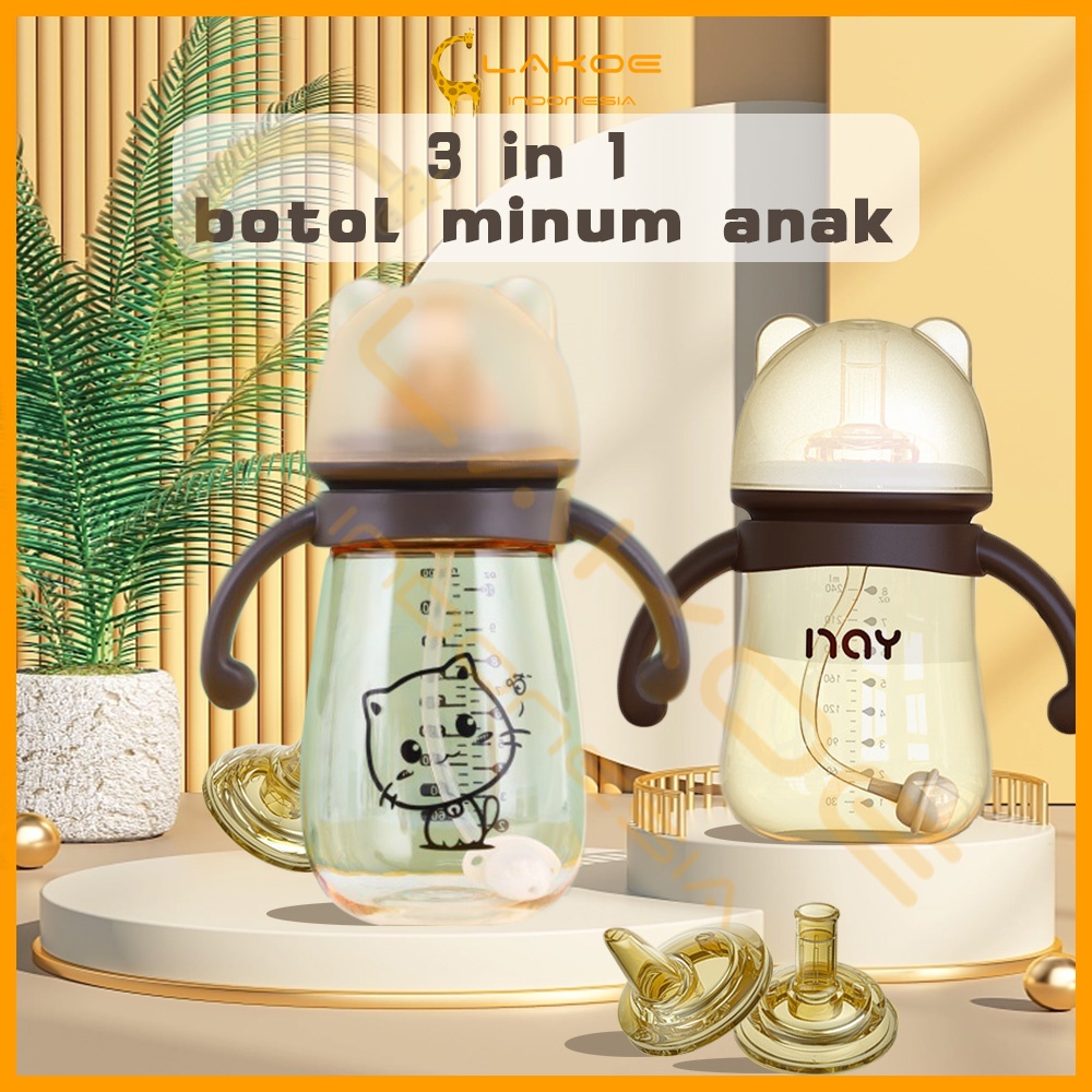 Lakoe 3IN1 Botol Susu Bayi Botol Minum Anak Bayi/Sedotan Botol bayi BPA FREE 240ml300ml