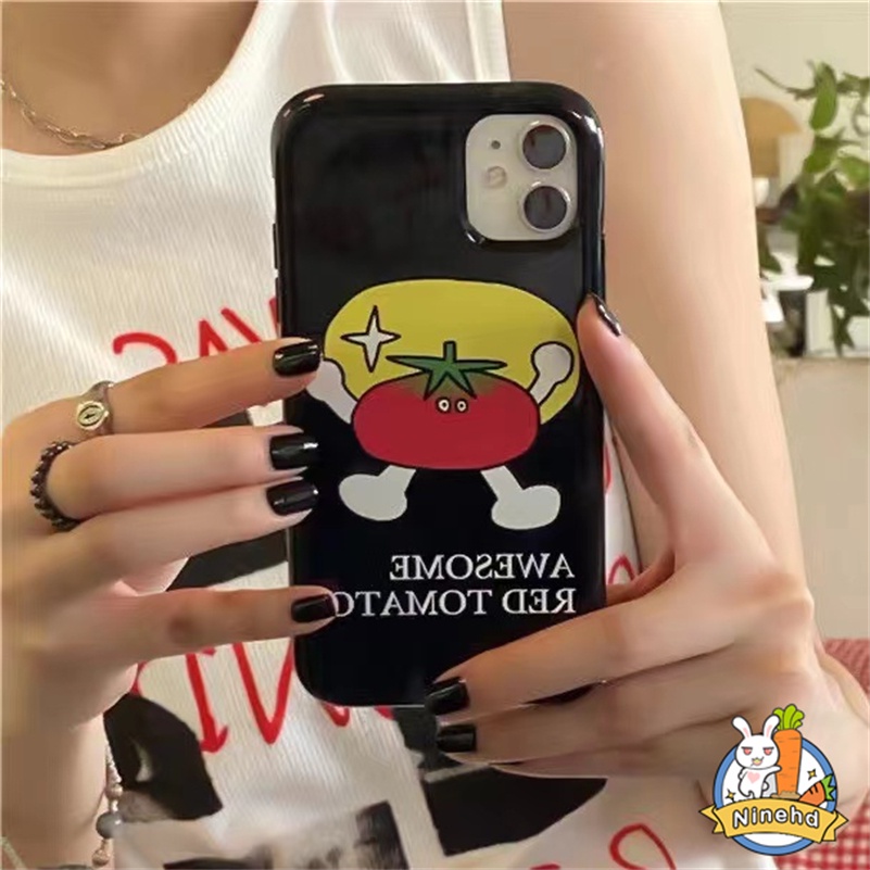 IPHONE Casing Kompatibel Untuk Iphone14 13 12 11 Pro Max X Xr Xs Max8 7 6 6s Plus SE 2020 Ins Warna Kontras Tomat Phone Case Hitam Halus Lembut TPU Casing Shockproof Cover Pelindung