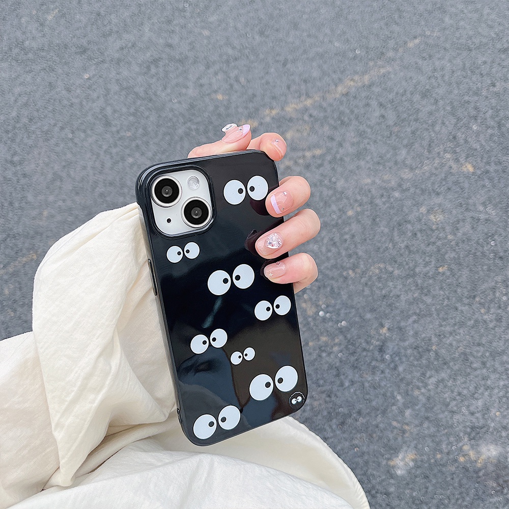 Casing IPhone Kompatibel Untuk Iphone14 Pro Max Lucu Keren Emoji Mata Hitam Iphone13 /13 Pro Ip12 /12 Pro Max Iphone11X XS XR 7 8 Plus Anti Gores Soft TPU Back Phone Cover