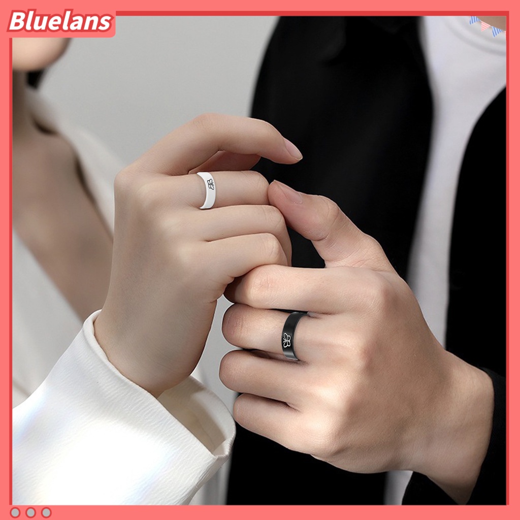 [BLS] 1pasang Cincin Pasangan Warna Kontras Temperamen Hadiah Valentine Teman Baik Lucu Berbentuk Hati Jari Cincin Untuk Anniversary