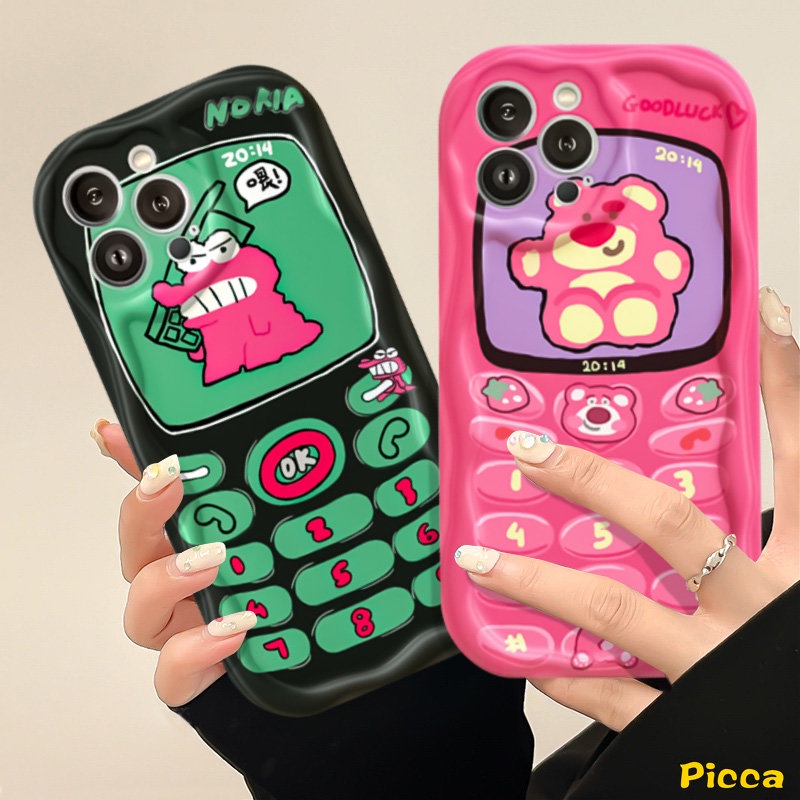 Untuk Redmi A1 A2 10 10C 10A 9A 9T 9 9C NFC Note 10s 11s 11 10 Pro Max Plus 10Pro POCO M3 Pasangan Crocodile Lucu Kartun Strawberry Bear 3D Wavy Curved Edge Creative Phone Button Case