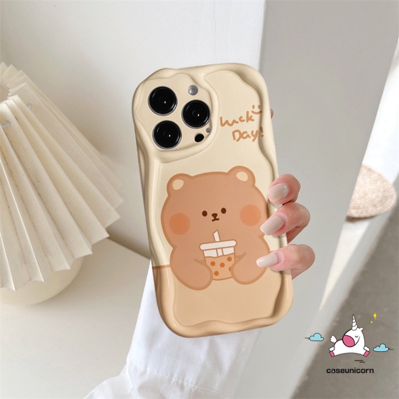 Casing Untuk Realme C53 C35 C12 C55 5 9i 7i 5i 6i 5s C25 C15 C33 C21Y C31 C25s C30 C20 C11 C25Y C21 C17 C3 C20A C3 C1 Kartun Lembut 3D Bergelombang Lengkung Tepi Lucu Teh Susu Beruang Tpu Sarung