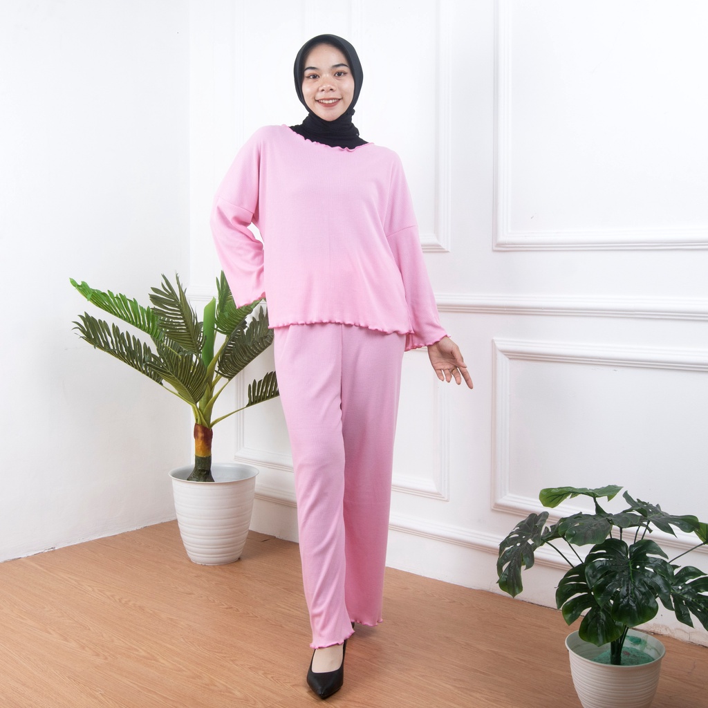 BEFAST - ZNF OOTD WANITA ONESET LINA / LOREN ONE SET KNIT / Set Atasan Lengan Panjang+Celana Kulot Panjang / Pakaian Casual Wanita Terbaru / Outfit Daily Wanita Hijab / Fashion kekinian Remaja ABG / Oneset Polos Terlaris