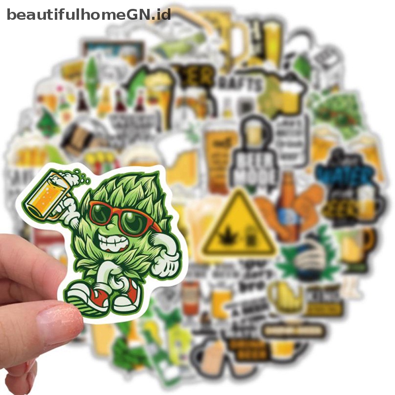 {Cantik} 50pcs Stiker Daun Bir Karakter Lucu Stiker Laptop Skateboard Gitar~