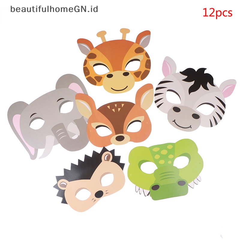 {Cantik} 12pcs Masker Perlengkapan Pesta Ulang Tahun Topeng Hewan Kertas Kartun Anak Party~