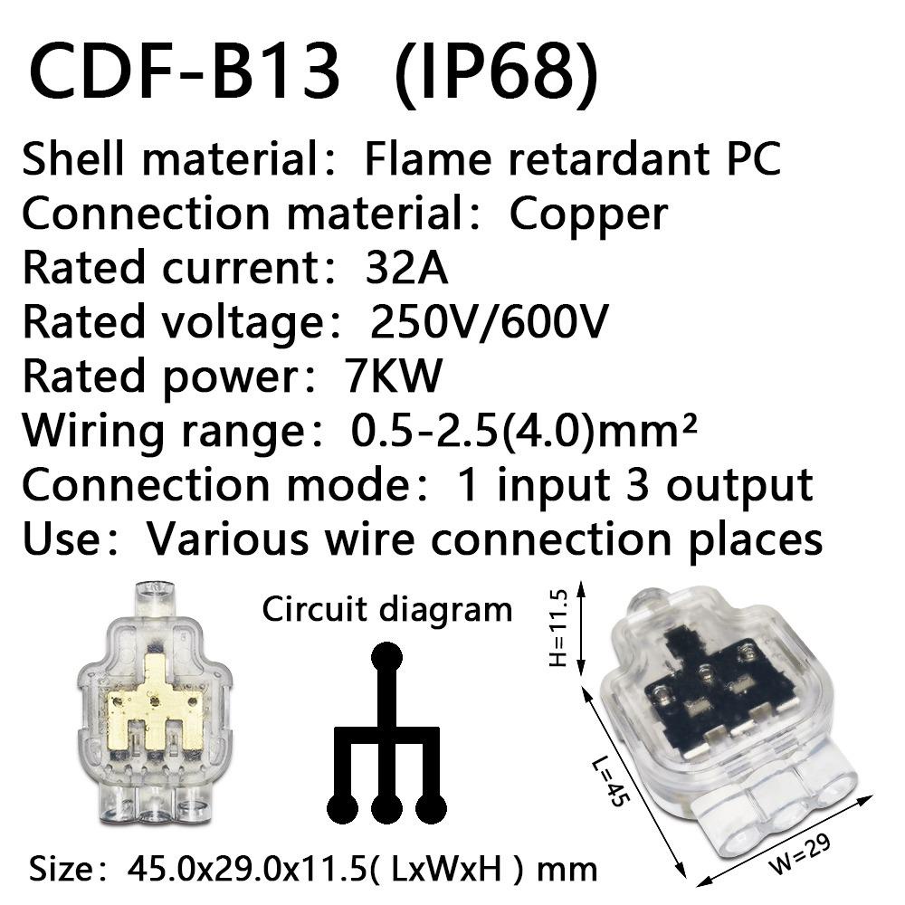 TOP Push In Terminal Outdoor Fast Direct Insertion CDF-B Sambungan Kawat Terminal Konduktor Connector