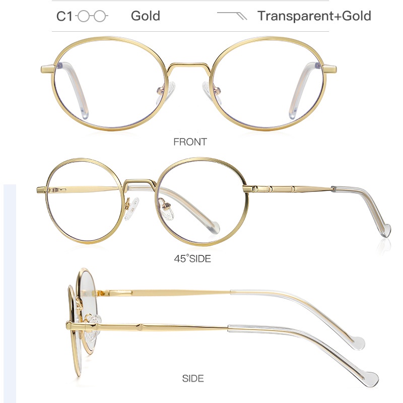 (YUZHU) Kacamata Logam Fashion Vintage Bingkai Kecil Oval Anti Cahaya Biru Kacamata Musim Semi Optik Eyeglasses