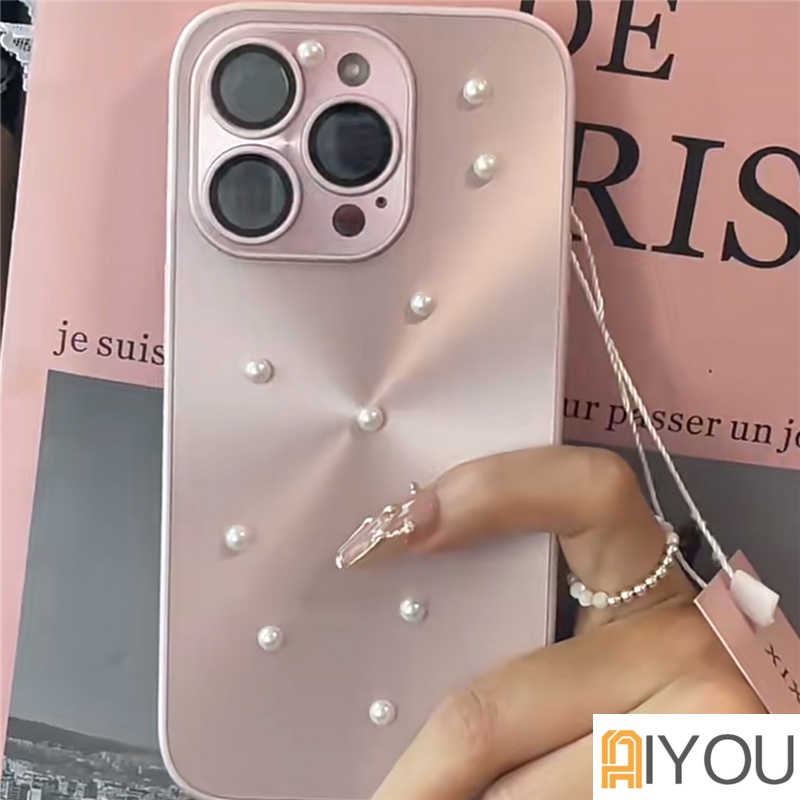 Romantis Langit Berbintang 3D Mutiara DIY Mempesona Ponsel Case Untuk iphone 14 pro Max13 12 11 Shockproof Belt Perlindungan Lensa Gores Casing Tahan laser Penutup Belakang