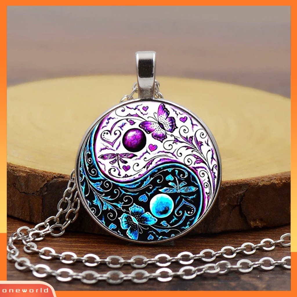 [ONE] Tai Chi Liontin Unisex Kalung Gaya China Fashion Jewelry Kalung Sweater Motif Kupu-Kupu Dua Warna Untuk Halloween