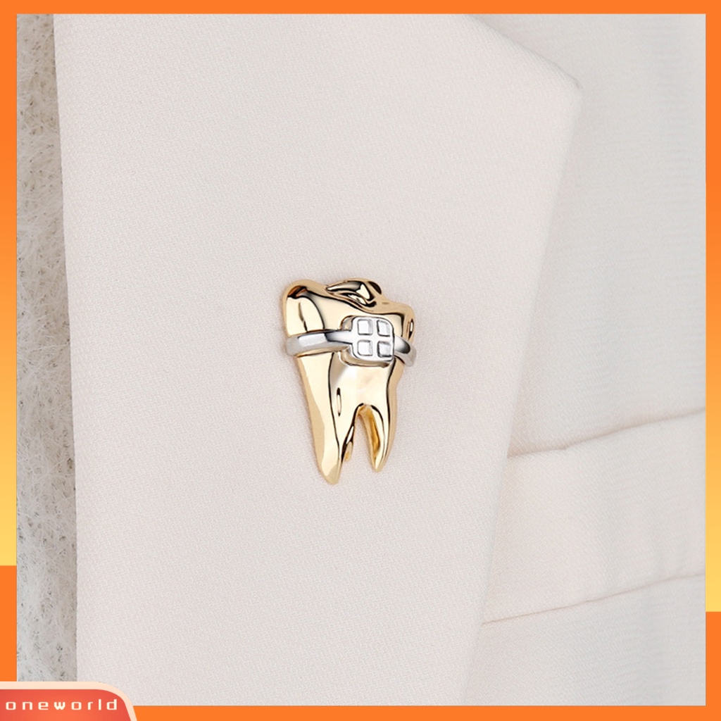 [ONE] Bros Pin Bentuk Gigi Electroplating Geometris Hias Perhiasan Hadiah Pakaian Yang Sesuai Colorfast Perawatan Gigi Tooth Brooch Pin Aksesoris Pakaian