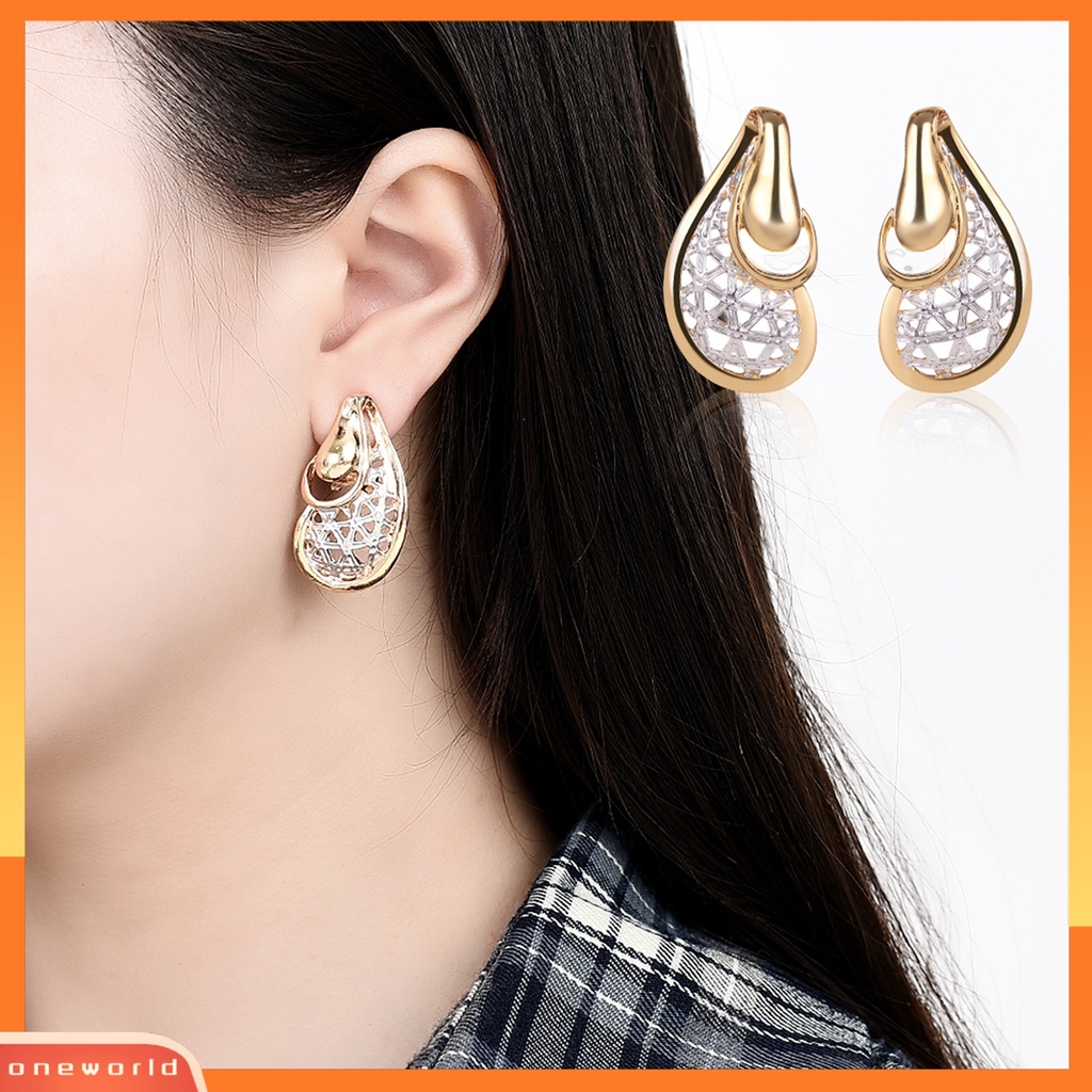 [ONE] 1set Wanita Anting Set Bentuk Tidak Teratur Electroplating Berongga Aksesoris Pengantin Kalung Anting Set Perhiasan Aksesori