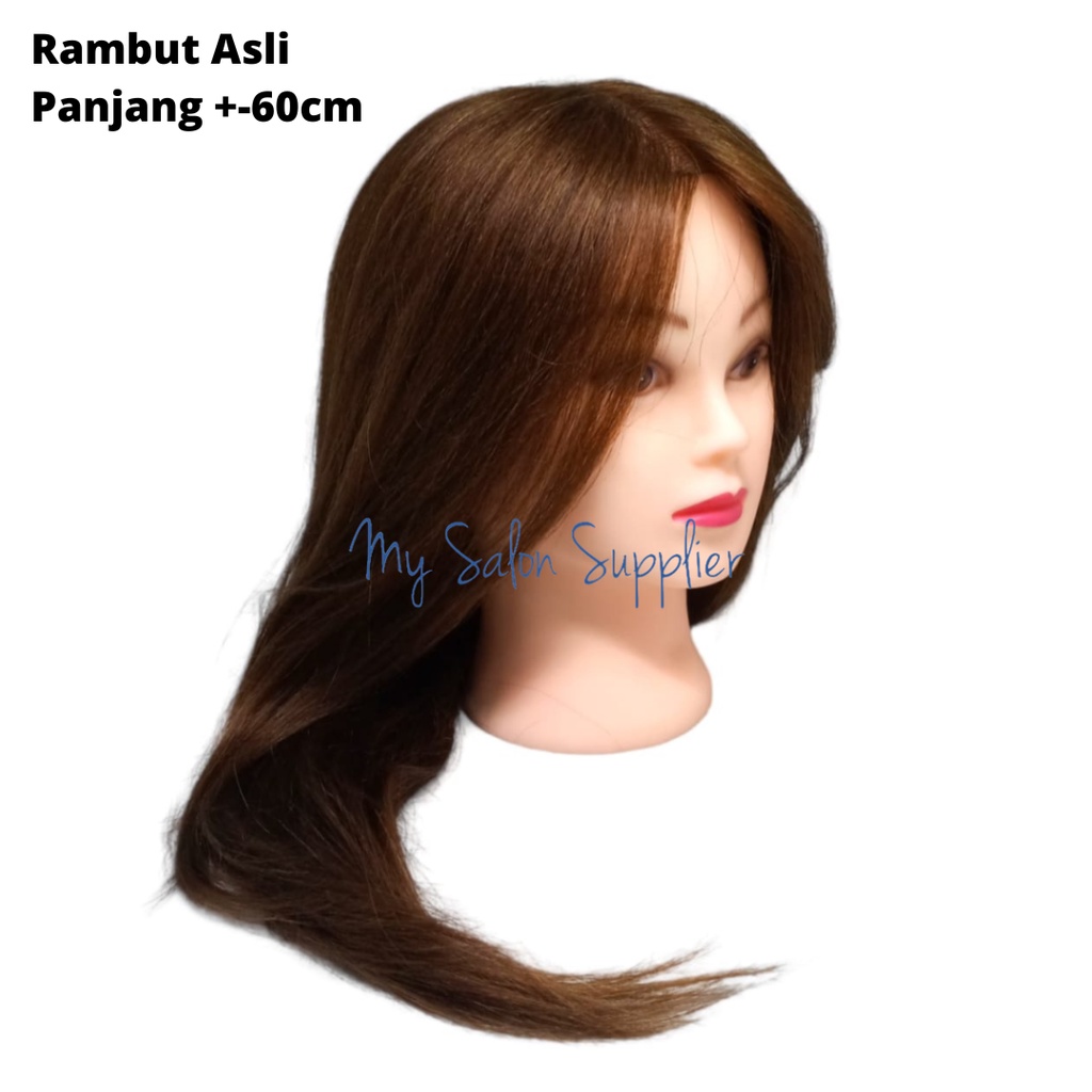 Manekin Patung Kepala / Potong / Rambut Asli coklat