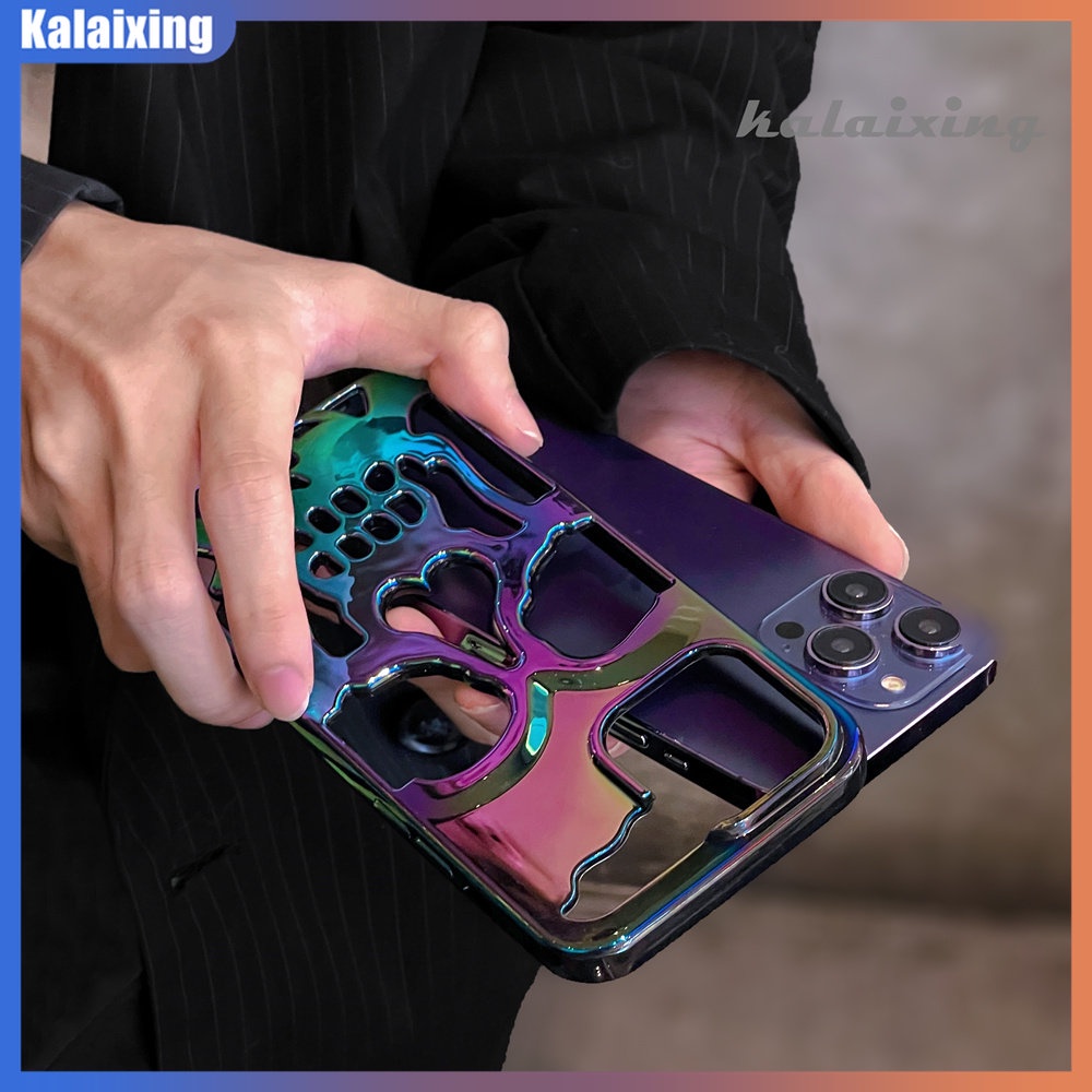 Casing Ponsel Tengkorak Hollow Electroplating Untuk iPhone 14pro Max 13Pro Max 12pro Max 11pro Max Hard Case Warna-Warni