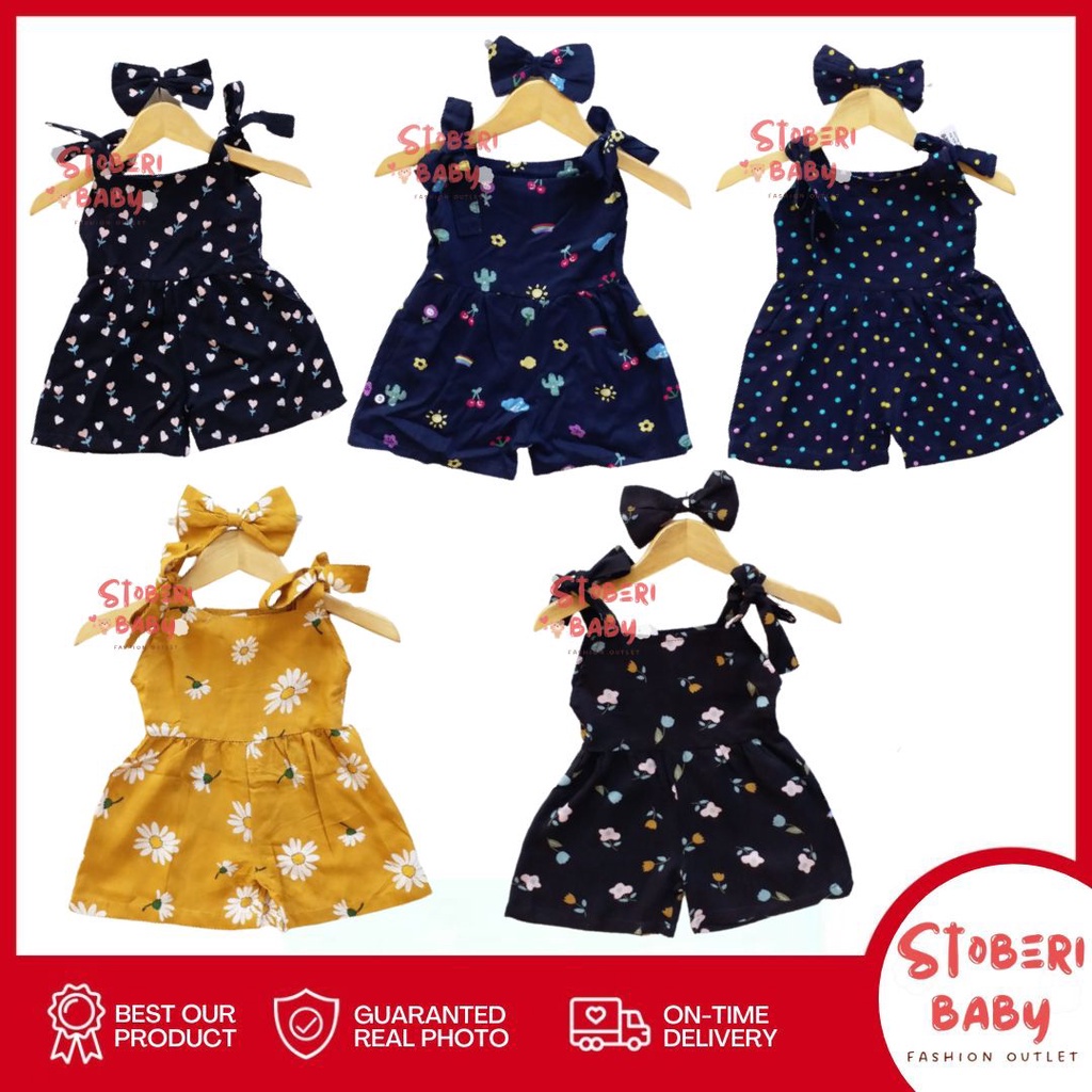 stoberi baby - BBB JUMPSUIT HANA setelan anak perempuan jumper bayi motif bunga lucu free headband PART 2