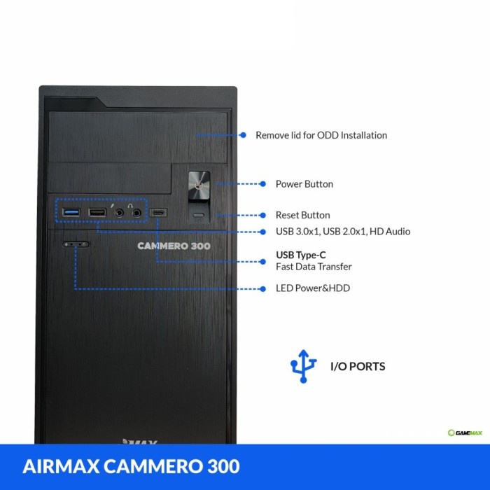 Casing Airmax Cammero 300 Micro-ATX PC Case with 500W Power Supply