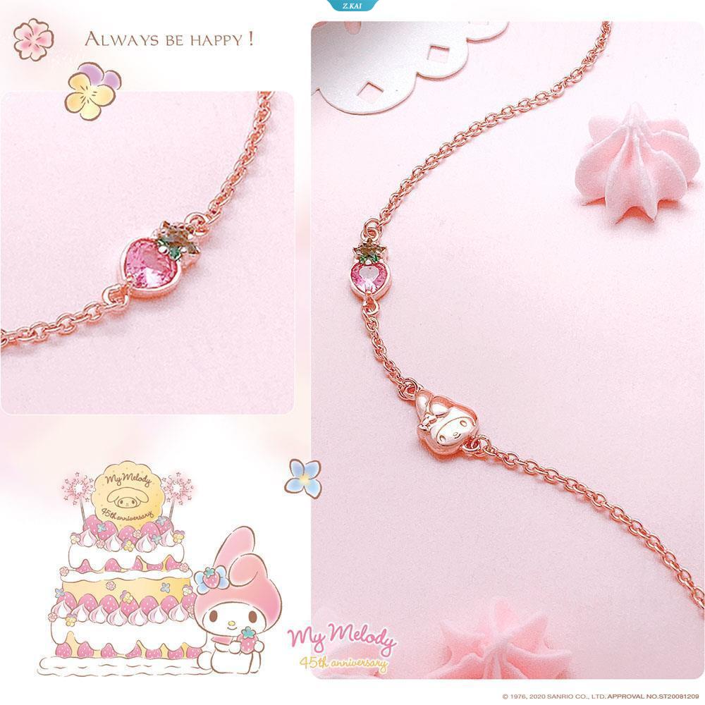 Sanrio Jewelry Story Perhiasan Perak Sanrio Sanrio Mymelody Strawberry Bright Crystal Gelang Lapis Perak925 Gelang Rose Gold [ZK]