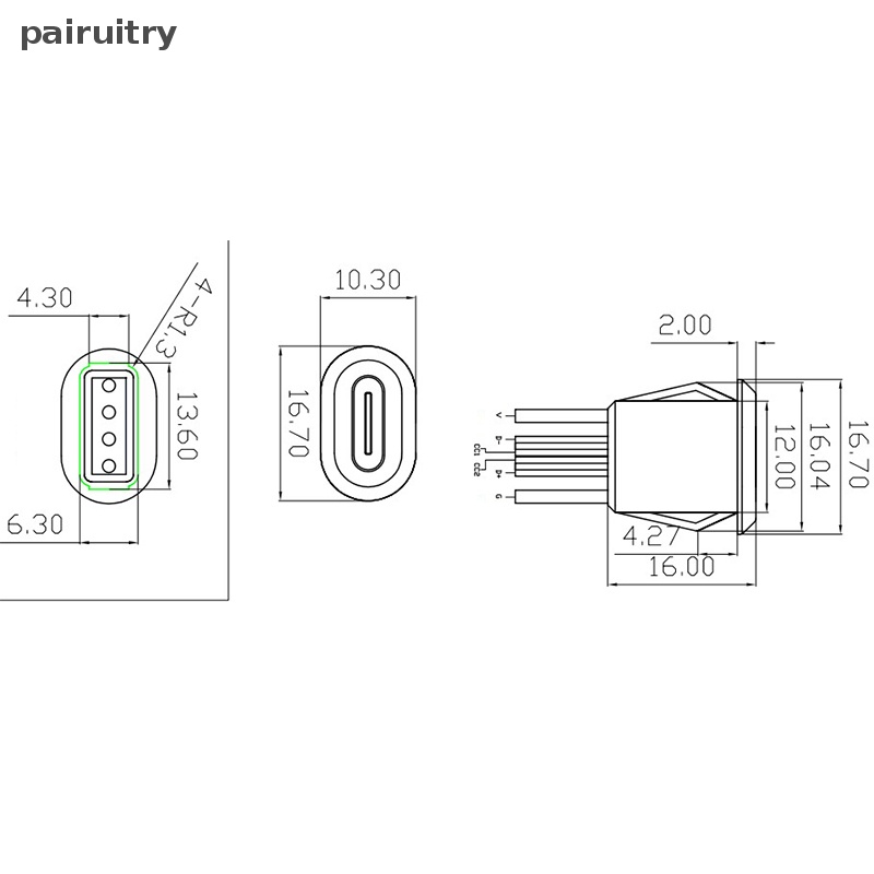 Konektor USB PRT 6pin Tekan Tipe-C Anti Air Dengan PH 2.0 Female Socket PRT