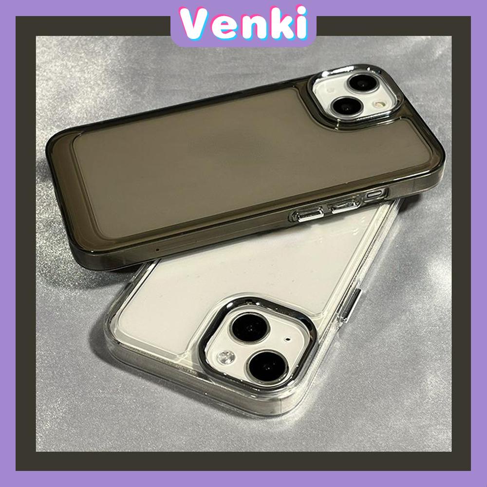 VENKI - Untuk iPhone Case Mewah Plating Lensa Tombol Cincin Bening Case Soft TPU Shockproof Sederhana Hitam Kompatibel dengan iPhone 14 Pro Max 13 Pro max 12 Pro Max 11 xr xs max 7Plus 8Plus