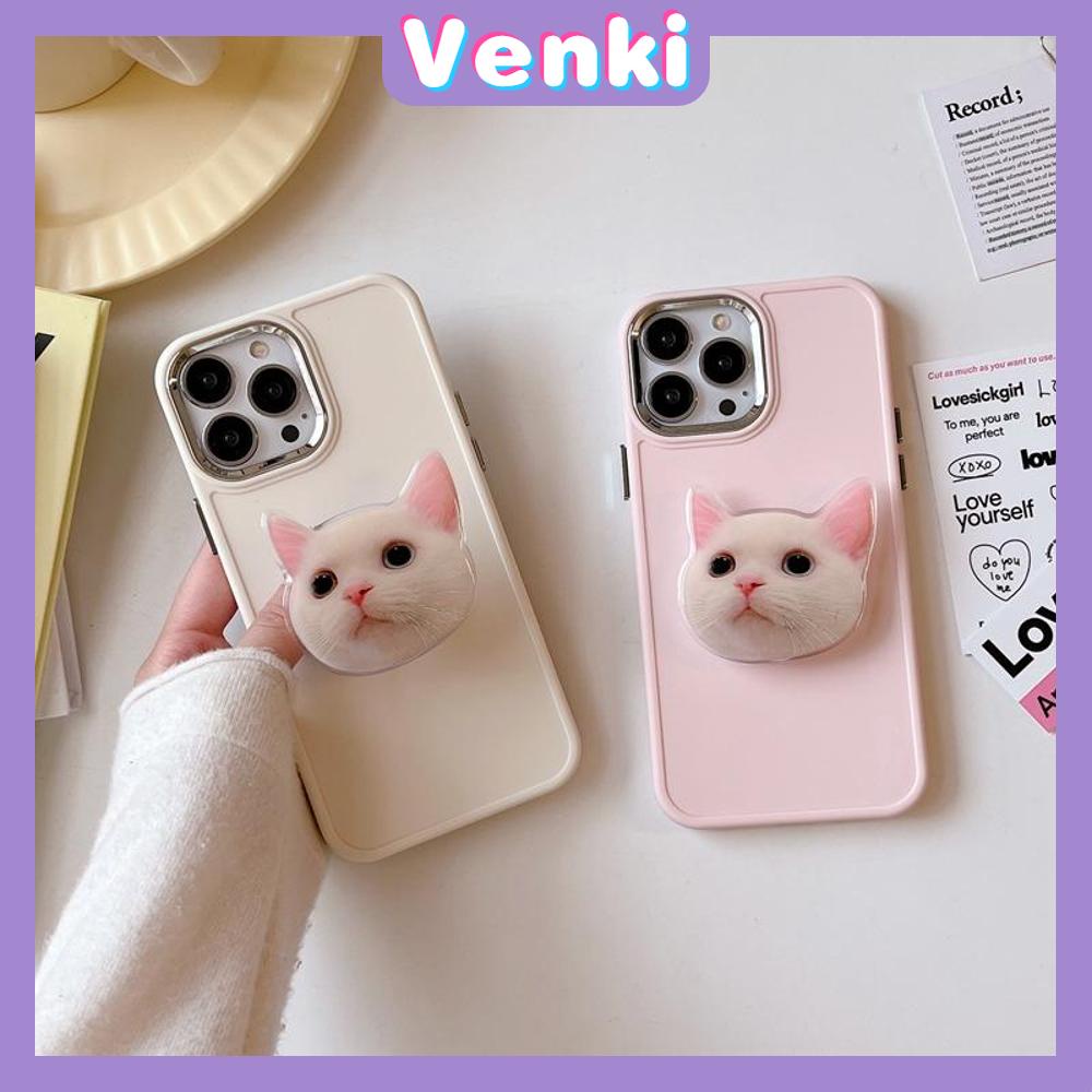 VENKI - Untuk iPhone 14 Pro Max iPhone Case dengan Kucing Lucu Dudukan Lipat Pegangan Bening Pink Plating Matte Soft Case Shockproof kompatibel dengan iPhone 13 Pro max 12 Pro Max 11 xr xs 7Plus