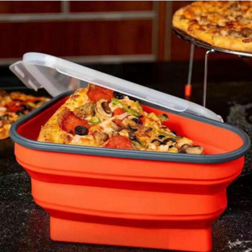 [Elegan] Wadah Penyimpanan Pizza Silikon 1Pcs Extendable Perlengkapan Dapur Segitiga Kotak Sandwich Lipat