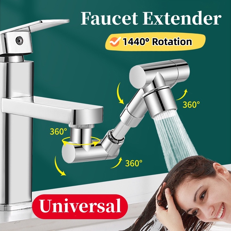 Sandal Jepit Praktis1440° Rotasi Faucet Metal Extension Nozzle Pemanjang Keran Universal Tahan Lama Yang Dapat Ditarik Untuk Kamar Mandi Dapur
