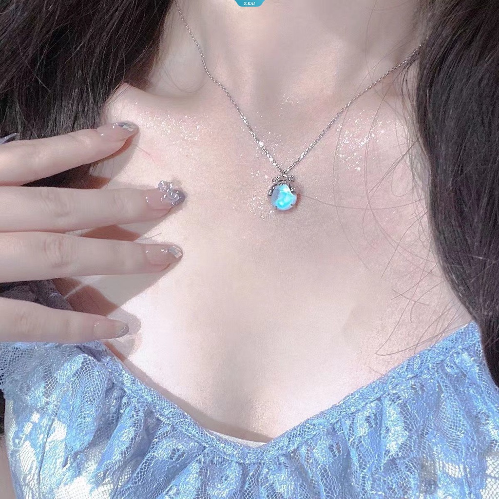 Kalung Kunang-Kunang Khusus Wanita Imitasi Moonstone Peri Liontin Perempuan Trendi Pesona Korea Veratile Klavikula Rantai Perhiasan [ZK]