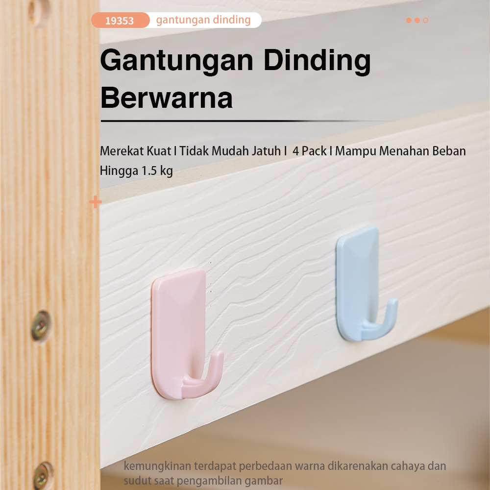 DODORY DELI026 Hook / Gantungan Tempel Dinding 4 pcs/Pack Warna Putih / Pastel Kuat Hingga 1.5kg