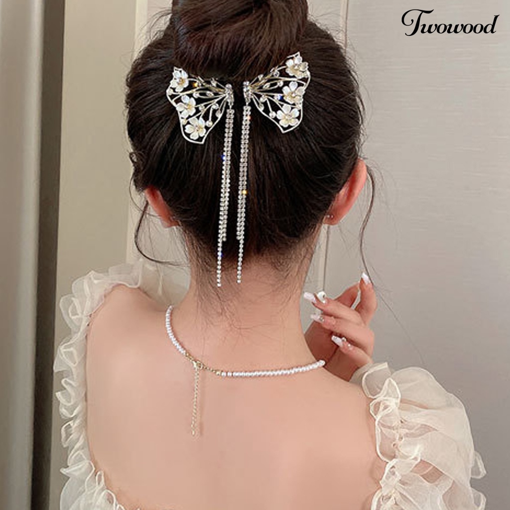 Twowood Faux Pearls Rhinestones Bunga Dekorasi Bakso Rambut Klip Rumbai Sisir Desain Besar Kupu-Kupu Dekorasi Ponytail Hairpin Aksesoris Rambut