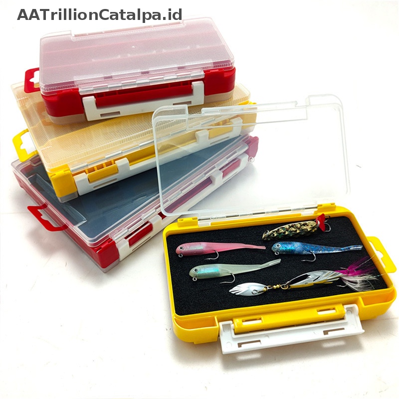 Aatrillioncatalpa Dua Sisi Fishing Tackle Box Lure Umpan Kotak Penyimpanan Case Plastik ID