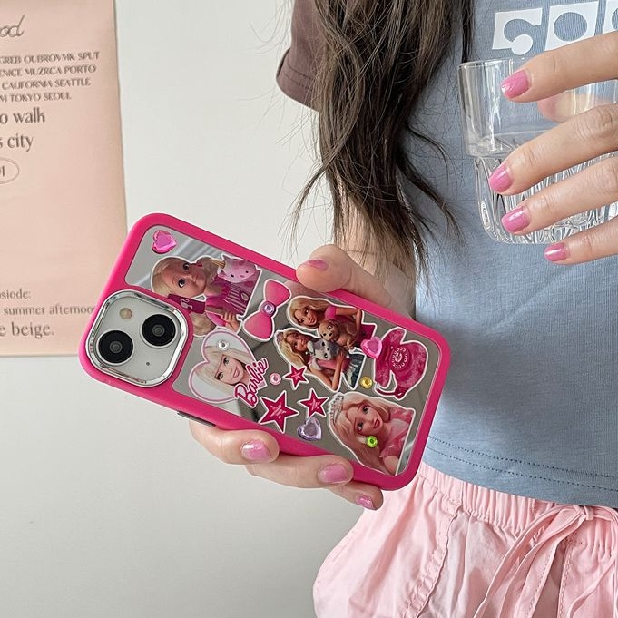 All New Mirror Princess Barbie Electroplated Camera Silicone Soft Case IPhone 11 12 13 14 Pro Max Women's Fashion Gift Cute Pink