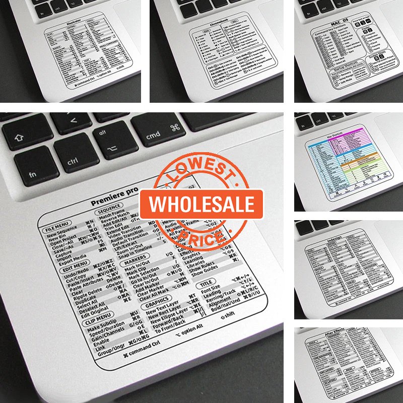 [Harga Grosir] 8*8cm Laptop Software Shortcut Stiker Transparan Kompatibel Dengan MAC OS/Windows Shortcut Key Dekorasi Stiker Untuk GoogleBook/Aksesoris Komputer