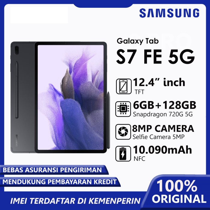 Samsung Galaxy Tab S7 FE 5G 6GB/128GB - Garansi Resmi - Promo Silver
