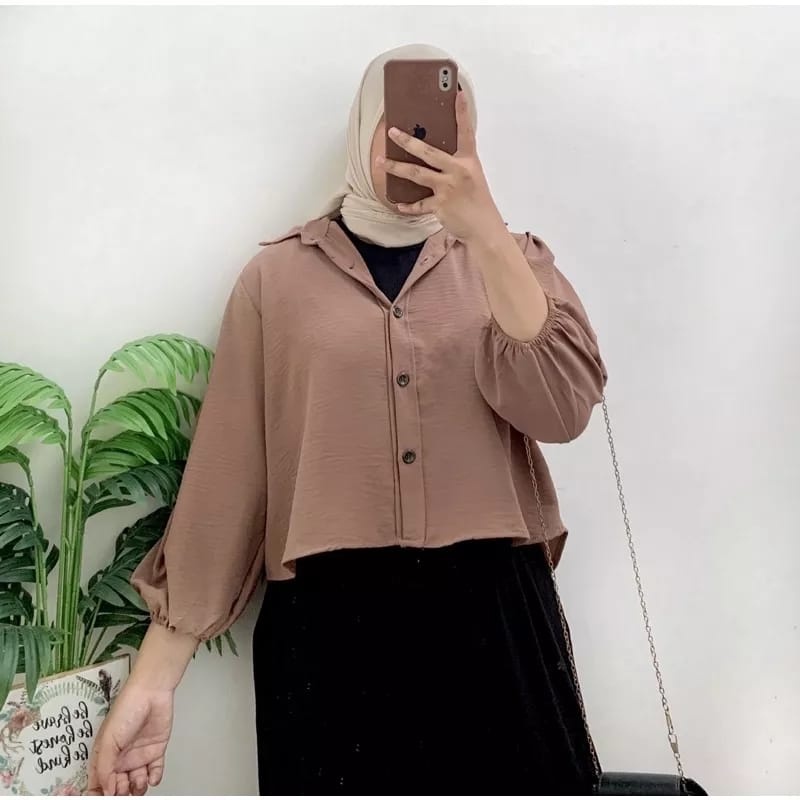 BEFAST - ZEC OOTD WANITA BLOUSE ZIA / Elza Crop Balon CRINCLE / Atasan Wanita Lengan Panjang / Fashion Kekinian Remaja ABG / Blouse Polos Formal / Pakaian Kerja Wanita Casual / Outfit Daily Wanita Hijab Style / Blouse Crop Polos Formal