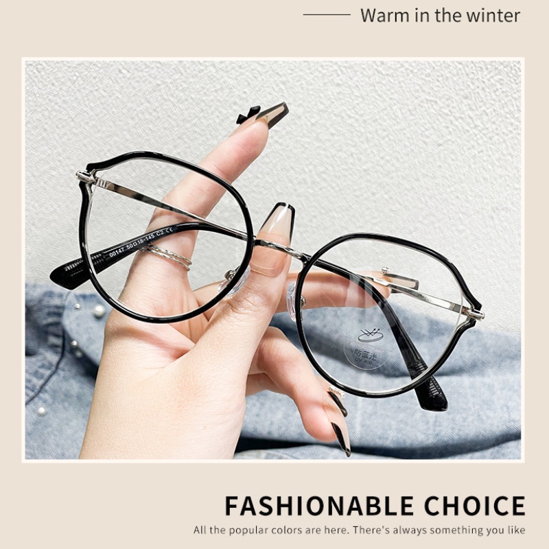 (YUZHU) Kacamata TR Mata Kucing Mode Baru Korea Bingkai Putaran Fashion Anti Cahaya Biru Eyeglasses Unisex