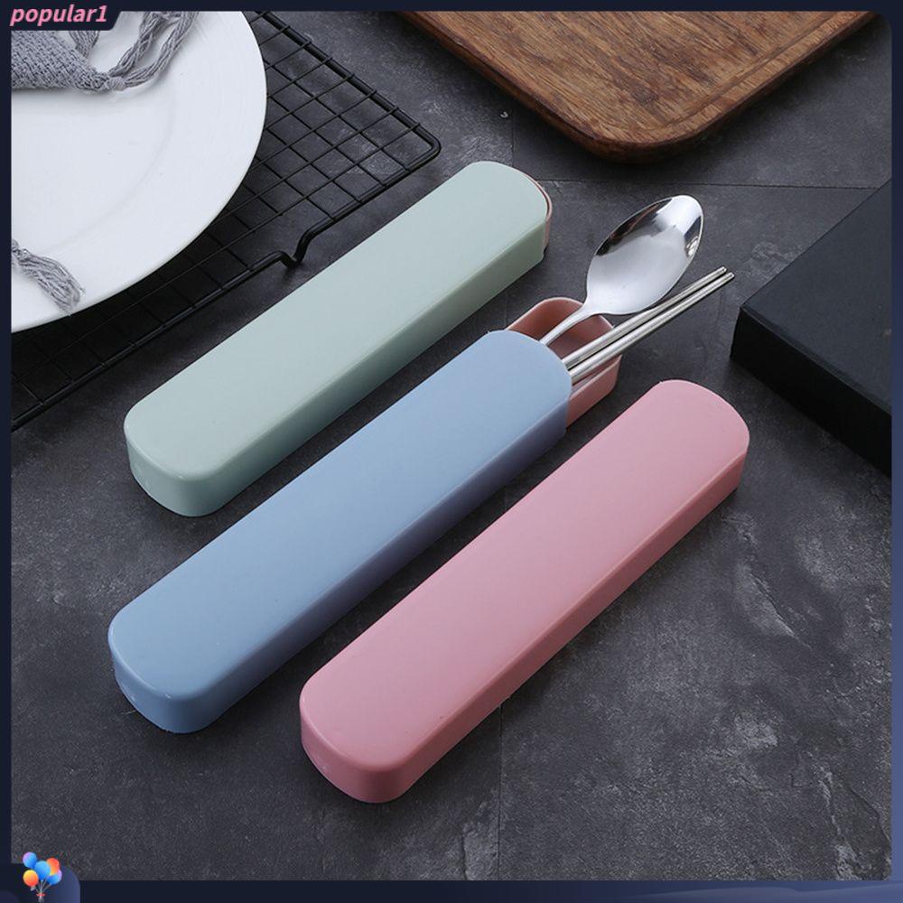 Populer 3PCS Sendok Garpu Set Travel Portable Garpu Sendok Sumpit Tempat Penyimpanan Cutlery Set