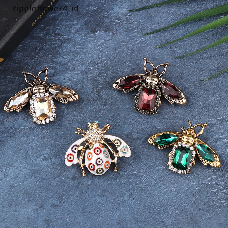 {rippleflower4.id} Vintage Wanita Enamel Kristal Lebah Bros Pin Serangga Perhiasan Bros Untuk Lady Lencana Lapel Pin Hadiah~