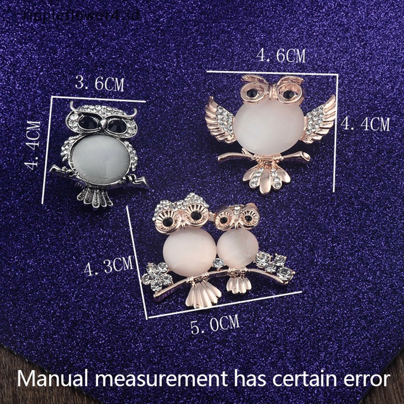 {rippleflower4.id} Indah Warna Kartun Bertatahkan Kristal Opal Batu Burung Hantu Bros Hewan Pin Syal Pin Up Gesper Femininos Bros Pasangan Kerah Perhiasan Pin~