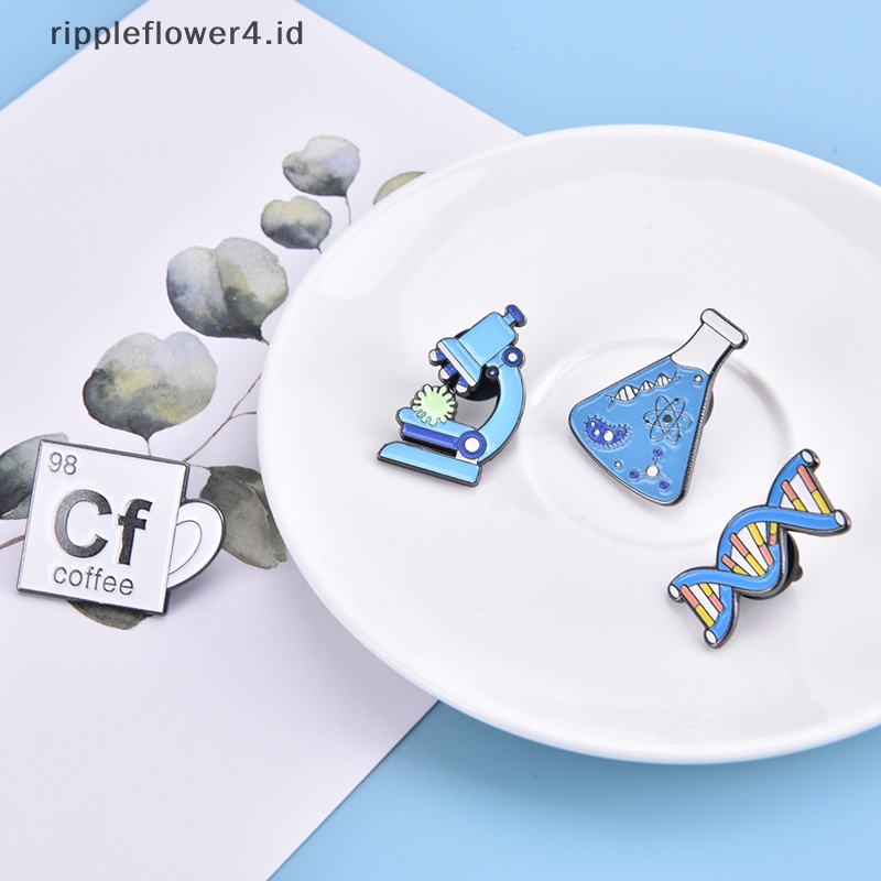 {rippleflower4.id} Pin Enamel Ipa Mikroskop Kimia Molekul DNA Bioical Logam Bros~