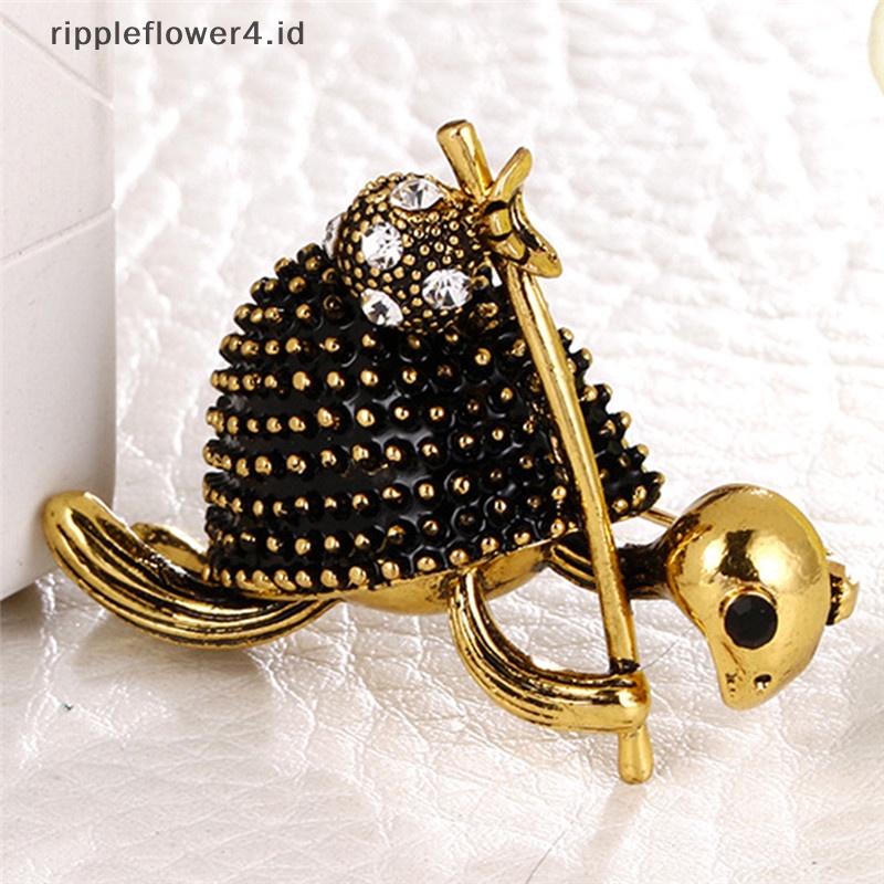 {rippleflower4.id} Enamel Turtle Brooch Pin Kristal Hewan Bros Jas Kerah Pin Unisex Jewelry~
