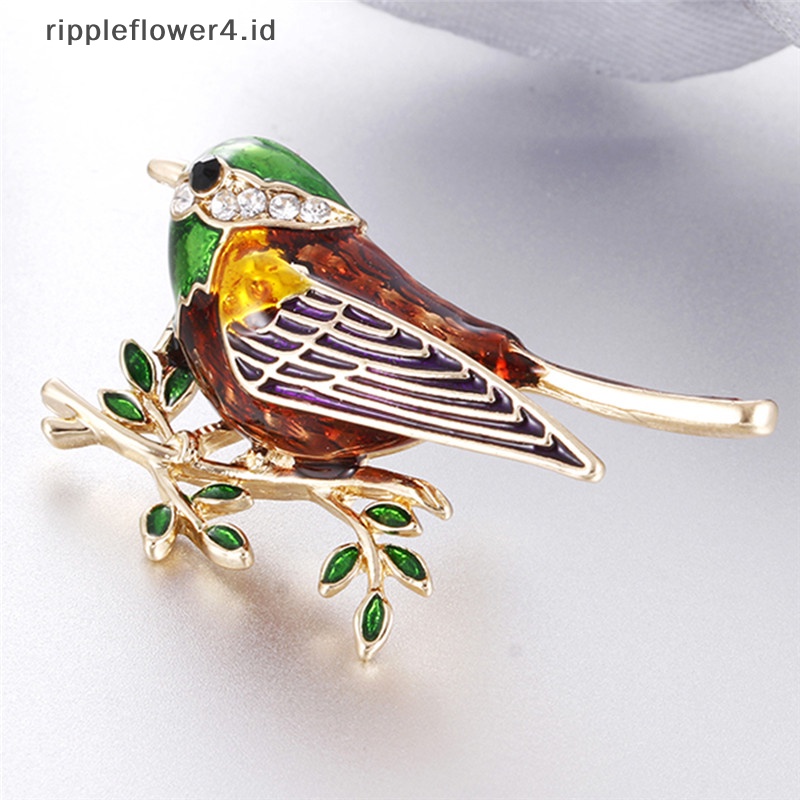 {rippleflower4.id} Enamel Burung Bros Pin Kristal Berlian Imitasi Hewan Bros Pin Pakaian Perhiasan~
